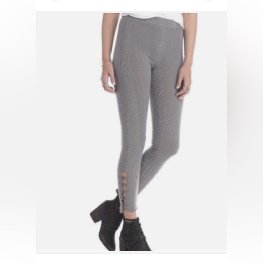 Free People Intimately Button Up forest green Leggings HiLo Hem Ribbed Knit